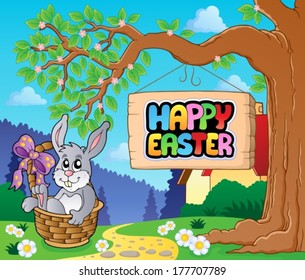 Image with Easter bunny and sign 5 - eps10 vector illustration.