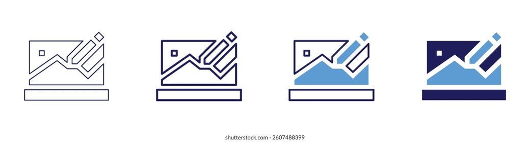 Image editing icon in 4 different styles. Thin Line, Line, Bold Line, Duotone. Duotone style. Editable stroke.