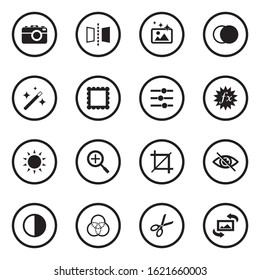 Image Editing Icons. Black Flat Design In Circle. Vector Illustration.