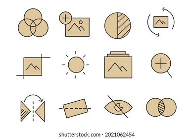 Conjunto de edición de imágenes. Elemento vector del símbolo del paquete de edición de imágenes para la web infográfica