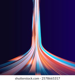 Image with the effect of high-speed movement on the road. Abstract fire flare trace lens flares. Expressway in long delay, with car lights at night on autobahn.	