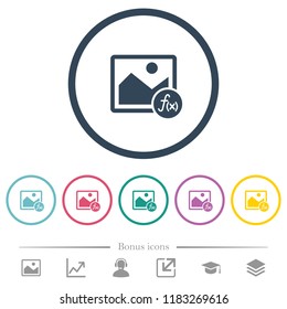 Image effects flat color icons in round outlines. 6 bonus icons included.