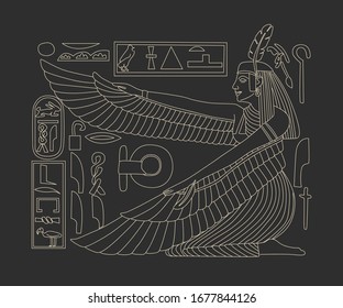 image of egyptian god in retro engraving style. tattoo sketch, print on a leaflet, design creation. cosmic elements of the sun and moon. Vector graphics