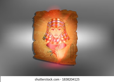 The image of the Egyptian goddess on papyrus with the Sign of the Zodiac.