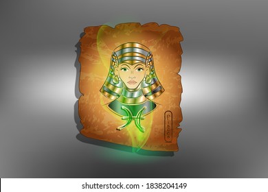 The image of the Egyptian goddess on papyrus with the Sign of the Zodiac.