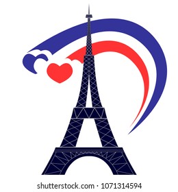 Image of the Eiffel Tower and flying hearts.