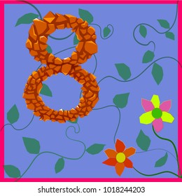 An image of eight figures, petals and flowers.