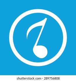 Image of eighth note in circle, isolated on blue