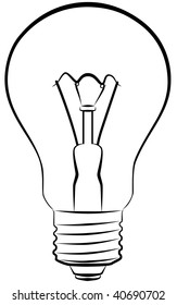 The image of an electric incandescent lamp, executed by outlines.