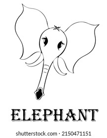 The image of a elephant, a graphic drawing on a white background with an inscription, a sketch, a silhouette of a head, a character, a logo