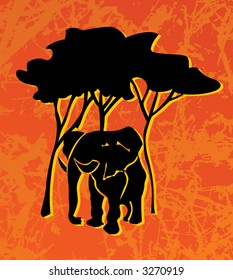 The image of the elephant on grunge a background. A vector illustration.