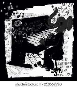 Image Of An Elephant Who Plays The Piano And Sings A Song. 