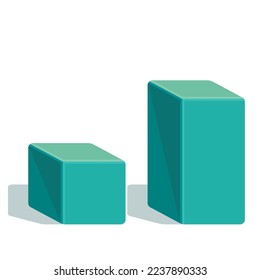 Image of emerald color rectangle and cube with shadow on white background, geometric three-dimensional shapes also for sports.