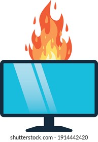 Image of emergency computer equipment. Burning manitor, TV.