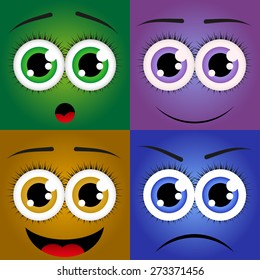 Image of emotions, a set of vector colored smiles