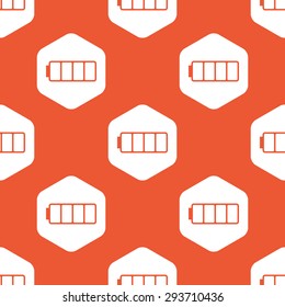 Image of empty battery in white hexagon, repeated on orange background