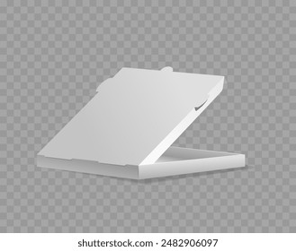 Image Of Empty White Pizza Box With Its Lid Open Back Angle View Isolated On Transparent Background