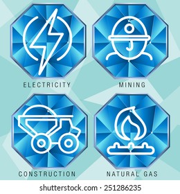 Imagen de un conjunto de iconos del sector de la energía - estilo polígono.