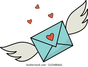 An image of an envelope with a heart and wings, a romantic love message for Valentine's Day. An element of the decor of a wedding celebration.For a website, mobile application, icons, postcards.Vector