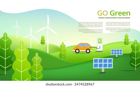 Imagen de sostenibilidad ambiental Vector Guardar póster editable publicación en redes sociales sobre el concepto go green, 
y la protección del medio ambiente