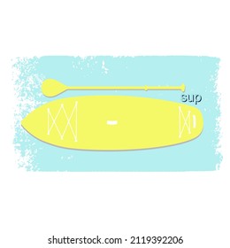 Image of equipment for SUP surfing on the blue background