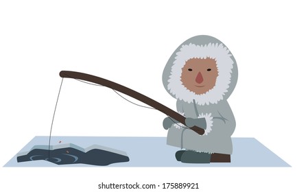 image of an eskimo fishing for fish