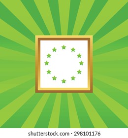 Image of EU symbol in golden frame, on green abstract background