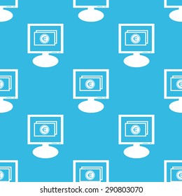 Image of euro banknote on screen, repeated on blue background