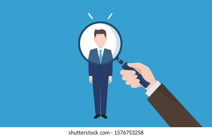 image of evaluation,holding magnifying glass,vector illustration