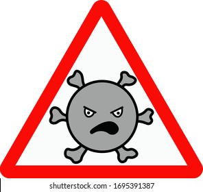 Image of an evil virus in a warning red triangular sign