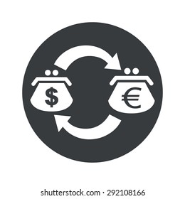 Image of exchange between dollar and euro purses in black circle, isolated on white