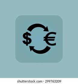 Image of exchange between dollar and euro in square, on pale blue background