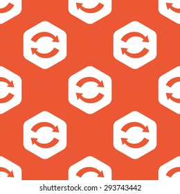 Image of exchange symbol in white hexagon, repeated on orange background