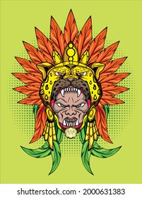 Image of the face of an ancient jaguar warrior, from the Mexican culture in pre-Hispanic Mexico. He was the highest rank of warriors of the time.