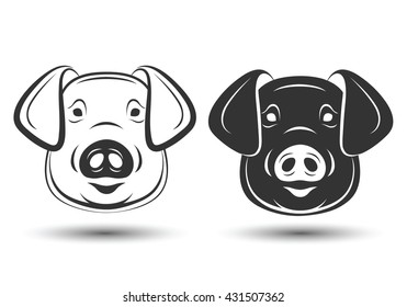 Image Of Face Pig Silhouette And Drawing Design On White Background,vector Illustration