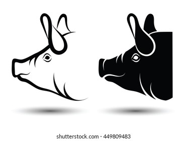 image of face pig silhouette and drawing design on white background,vector illustration