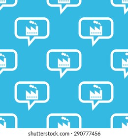 Image of factory building in chat bubble, repeated on blue background