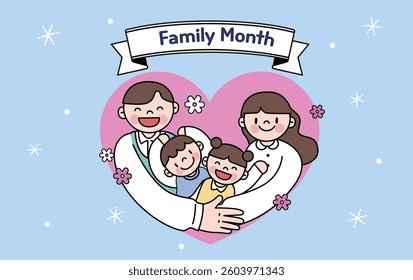 An image of a family of four smiling together.