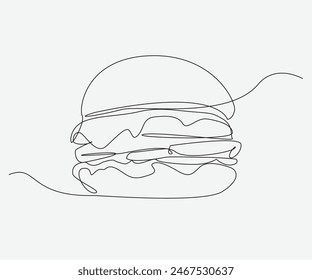 Image of fast food burger front view with continuous line design style