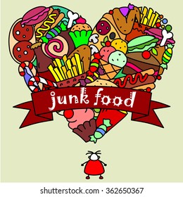 Image fast food and fat person who loves this food
