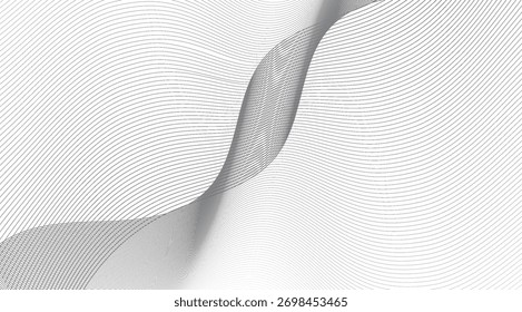 A imagem apresenta uma composição abstrata com linhas cinzas curvas em um fundo branco, criando uma textura visual dinâmica e elegante com sombras sutis e uma estética suave e fluente