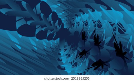The image features abstract, layered blue shapes with a dynamic, fluid effect. The design is modern and visually striking, creating a sense of movement and depth.