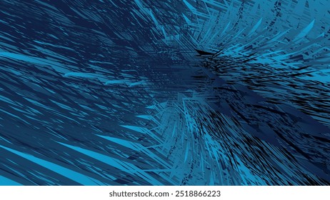 A imagem apresenta formas azuis abstratas em camadas com um efeito fluido dinâmico. O design é moderno e visualmente impressionante, criando uma sensação de movimento e profundidade.
