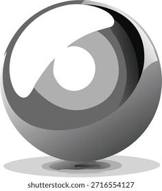 La Imagen presenta un diseño esférico abstracto con un recorte único y asimétrico. La esfera se representa en un gradiente de grises, en transición de la luz a la oscuridad. El recorte crea una sensación de profundidad y agrega un elemento de intriga a la composición general. La esfera está ligeramente inclinada y proyecta una sombra sutil, mejorando su apariencia tridimensional.