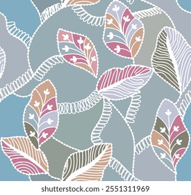 The image features a background pattern characterized by artistic elements. It includes various designs and illustrations that contribute to its graphic appeal, making it suitable for use in fabric 