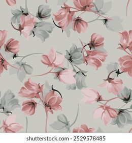 The image features a background pattern that likely includes elements such as petals, pedicels, and flowers. The predominant color in this design is pink, 