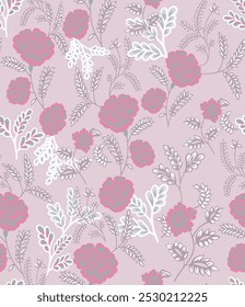 The image features a background pattern that showcases a floral motif primarily in lilac and pink hues. This design is suitable for various applications, including clothing and fabric, as well as wrap