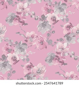 The image features a background pattern that likely includes floral elements. The colors prominently include pink and lilac, suggesting a soft and delicate aesthetic. 