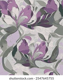 The image features a background pattern that incorporates elements of flowers, specifically lilacs. The color palette includes various shades of violet and purple, enhancing 