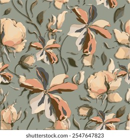 The image features a background pattern that likely incorporates elements of flowers, suggesting a design related to fabric. The overall aesthetic is floral and textile-inspired.